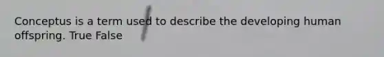 Conceptus is a term used to describe the developing human offspring. True False