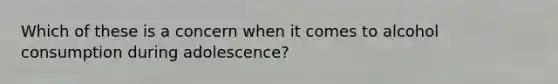 Which of these is a concern when it comes to alcohol consumption during adolescence?