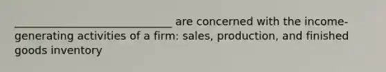 _____________________________ are concerned with the income-generating activities of a firm: sales, production, and finished goods inventory