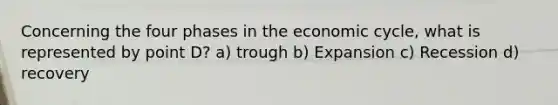 Concerning the four phases in the economic cycle, what is represented by point D? a) trough b) Expansion c) Recession d) recovery