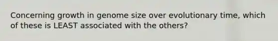 Concerning growth in genome size over evolutionary time, which of these is LEAST associated with the others?