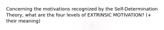 Concerning the motivations recognized by the Self-Determination Theory, what are the four levels of EXTRINSIC MOTIVATION? (+ their meaning)