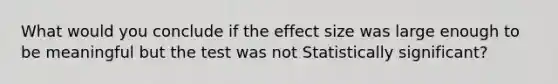 What would you conclude if the effect size was large enough to be meaningful but the test was not Statistically significant?