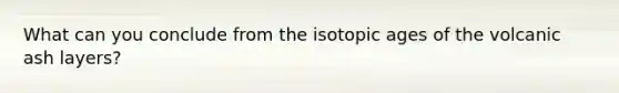 What can you conclude from the isotopic ages of the volcanic ash layers?