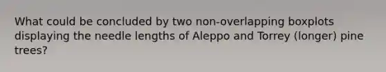 What could be concluded by two non-overlapping boxplots displaying the needle lengths of Aleppo and Torrey (longer) pine trees?