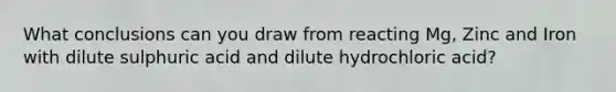 What conclusions can you draw from reacting Mg, Zinc and Iron with dilute sulphuric acid and dilute hydrochloric acid?