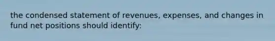 the condensed statement of revenues, expenses, and changes in fund net positions should identify: