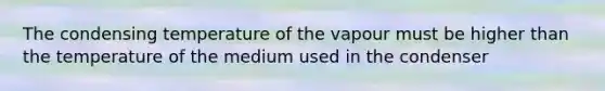 The condensing temperature of the vapour must be higher than the temperature of the medium used in the condenser