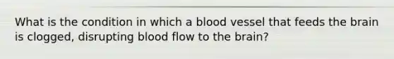 What is the condition in which a blood vessel that feeds the brain is clogged, disrupting blood flow to the brain?