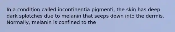 In a condition called incontinentia pigmenti, the skin has deep dark splotches due to melanin that seeps down into the dermis. Normally, melanin is confined to the