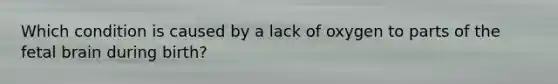 Which condition is caused by a lack of oxygen to parts of the fetal brain during birth?