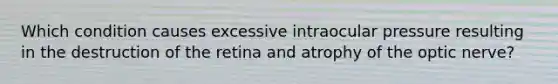 Which condition causes excessive intraocular pressure resulting in the destruction of the retina and atrophy of the optic nerve?