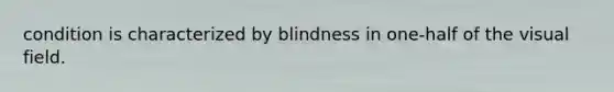 condition is characterized by blindness in one-half of the visual field.