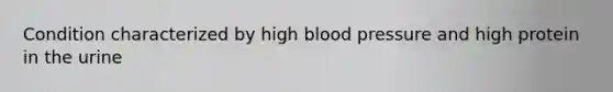 Condition characterized by high <a href='https://www.questionai.com/knowledge/kD0HacyPBr-blood-pressure' class='anchor-knowledge'>blood pressure</a> and high protein in the urine