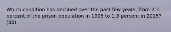 Which condition has declined over the past few years, from 2.3 percent of the prison population in 1995 to 1.3 percent in 2015? (88)