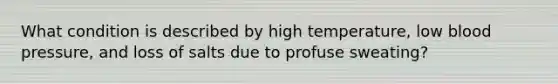 What condition is described by high temperature, low blood pressure, and loss of salts due to profuse sweating?