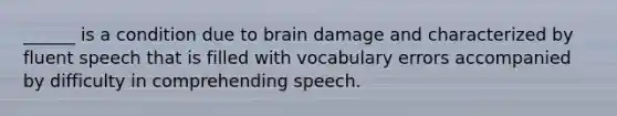 ______ is a condition due to brain damage and characterized by fluent speech that is filled with vocabulary errors accompanied by difficulty in comprehending speech.