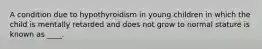 A condition due to hypothyroidism in young children in which the child is mentally retarded and does not grow to normal stature is known as ____.