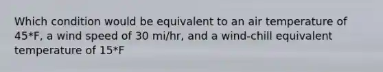 Which condition would be equivalent to an air temperature of 45*F, a wind speed of 30 mi/hr, and a wind-chill equivalent temperature of 15*F