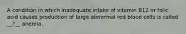 A condition in which inadequate intake of vitamin B12 or folic acid causes production of large abnormal red blood cells is called __?__ anemia.