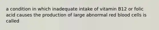 a condition in which inadequate intake of vitamin B12 or folic acid causes the production of large abnormal red blood cells is called