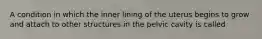 A condition in which the inner lining of the uterus begins to grow and attach to other structures in the pelvic cavity is called