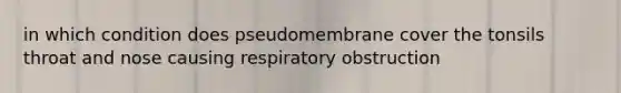 in which condition does pseudomembrane cover the tonsils throat and nose causing respiratory obstruction