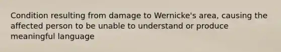 Condition resulting from damage to Wernicke's area, causing the affected person to be unable to understand or produce meaningful language