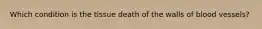 Which condition is the tissue death of the walls of blood vessels?