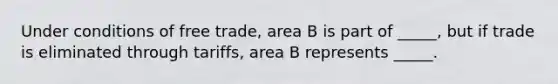 Under conditions of free trade, area B is part of _____, but if trade is eliminated through tariffs, area B represents _____.