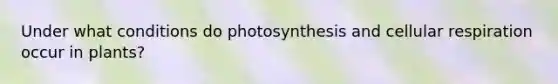 Under what conditions do photosynthesis and cellular respiration occur in plants?