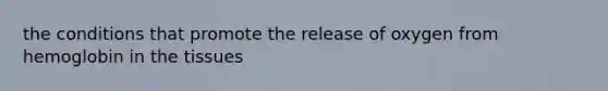 the conditions that promote the release of oxygen from hemoglobin in the tissues