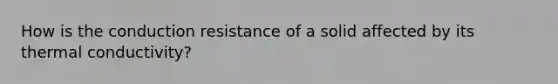 How is the conduction resistance of a solid affected by its thermal conductivity?