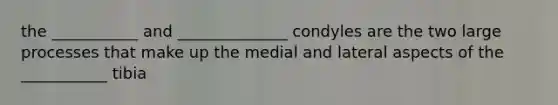 the ___________ and ______________ condyles are the two large processes that make up the medial and lateral aspects of the ___________ tibia