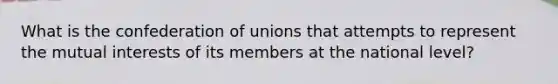 What is the confederation of unions that attempts to represent the mutual interests of its members at the national level?