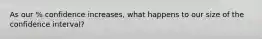 As our % confidence increases, what happens to our size of the confidence interval?