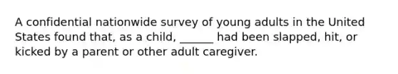 A confidential nationwide survey of young adults in the United States found that, as a child, ______ had been slapped, hit, or kicked by a parent or other adult caregiver.