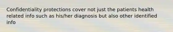 Confidentiality protections cover not just the patients health related info such as his/her diagnosis but also other identified info