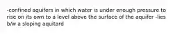 -confined aquifers in which water is under enough pressure to rise on its own to a level above the surface of the aquifer -lies b/w a sloping aquitard