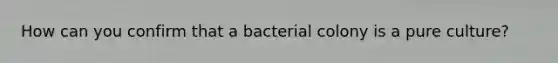 How can you confirm that a bacterial colony is a pure culture?