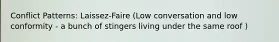 Conflict Patterns: Laissez-Faire (Low conversation and low conformity - a bunch of stingers living under the same roof )