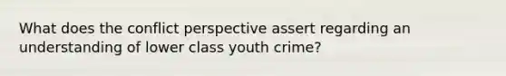 What does the conflict perspective assert regarding an understanding of lower class youth crime?