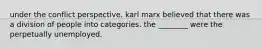 under the conflict perspective, karl marx believed that there was a division of people into categories. the ________ were the perpetually unemployed.