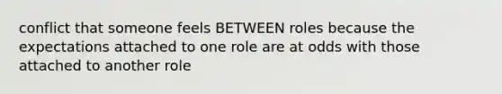 conflict that someone feels BETWEEN roles because the expectations attached to one role are at odds with those attached to another role