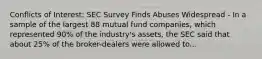 Conflicts of Interest: SEC Survey Finds Abuses Widespread - In a sample of the largest 88 mutual fund companies, which represented 90% of the industry's assets, the SEC said that about 25% of the broker-dealers were allowed to...