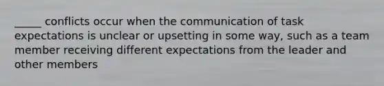 _____ conflicts occur when the communication of task expectations is unclear or upsetting in some way, such as a team member receiving different expectations from the leader and other members