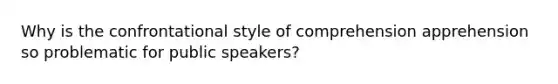 Why is the confrontational style of comprehension apprehension so problematic for public speakers?