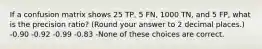 If a confusion matrix shows 25 TP, 5 FN, 1000 TN, and 5 FP, what is the precision ratio? (Round your answer to 2 decimal places.) -0.90 -0.92 -0.99 -0.83 -None of these choices are correct.