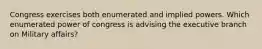 Congress exercises both enumerated and implied powers. Which enumerated power of congress is advising the executive branch on Military affairs?