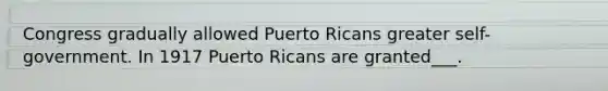 Congress gradually allowed Puerto Ricans greater self-government. In 1917 Puerto Ricans are granted___.